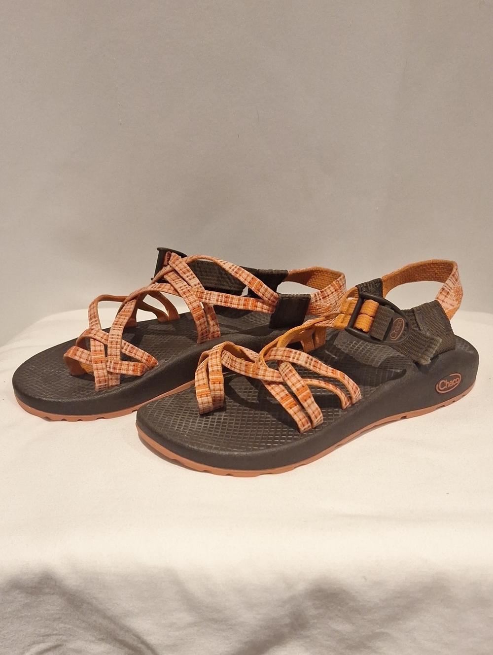 Chaco Women's Z/Cloud Strap Sandals in Orange Plaid